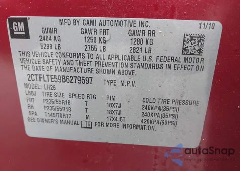 2011 GMC Terrain Sle-2 z USA, uszkodzony, nr VIN 2CTFLTE59B6279597